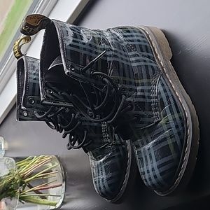 Vintage Dr Martens 1460 Blue Tartan Plaid Vegan Combat Boots-Women 8/Men 7